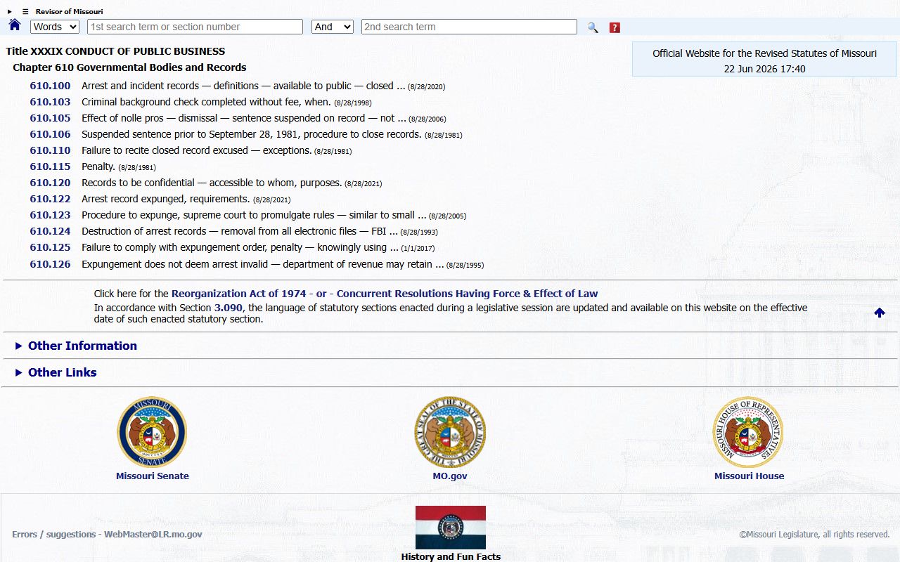 Wright County arrest records Missouri arrest record statutes