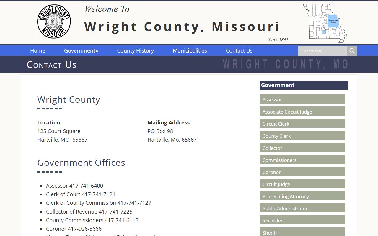 Wright County court records county contact page