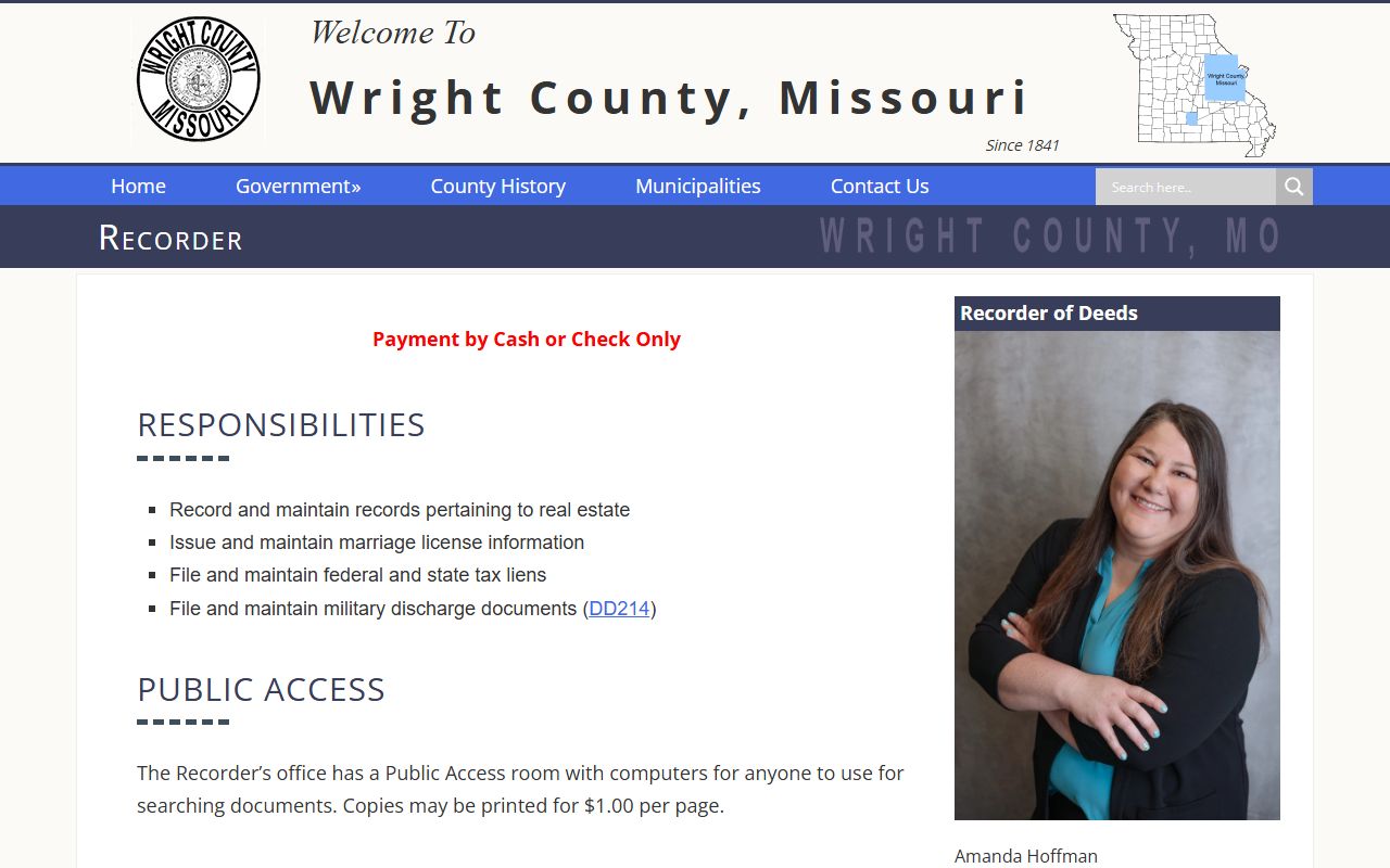 Wright County marriage records Recorder public access page