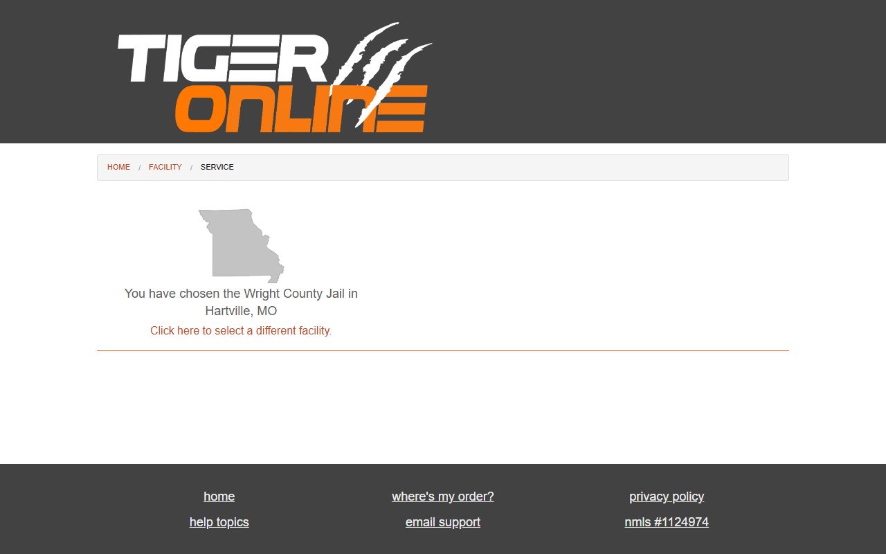 Wright County inmate records Tiger Commissary jail service page