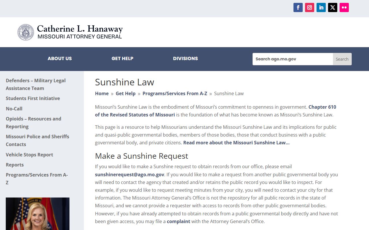 Wright County warrant search Missouri Attorney General Sunshine Law guidance